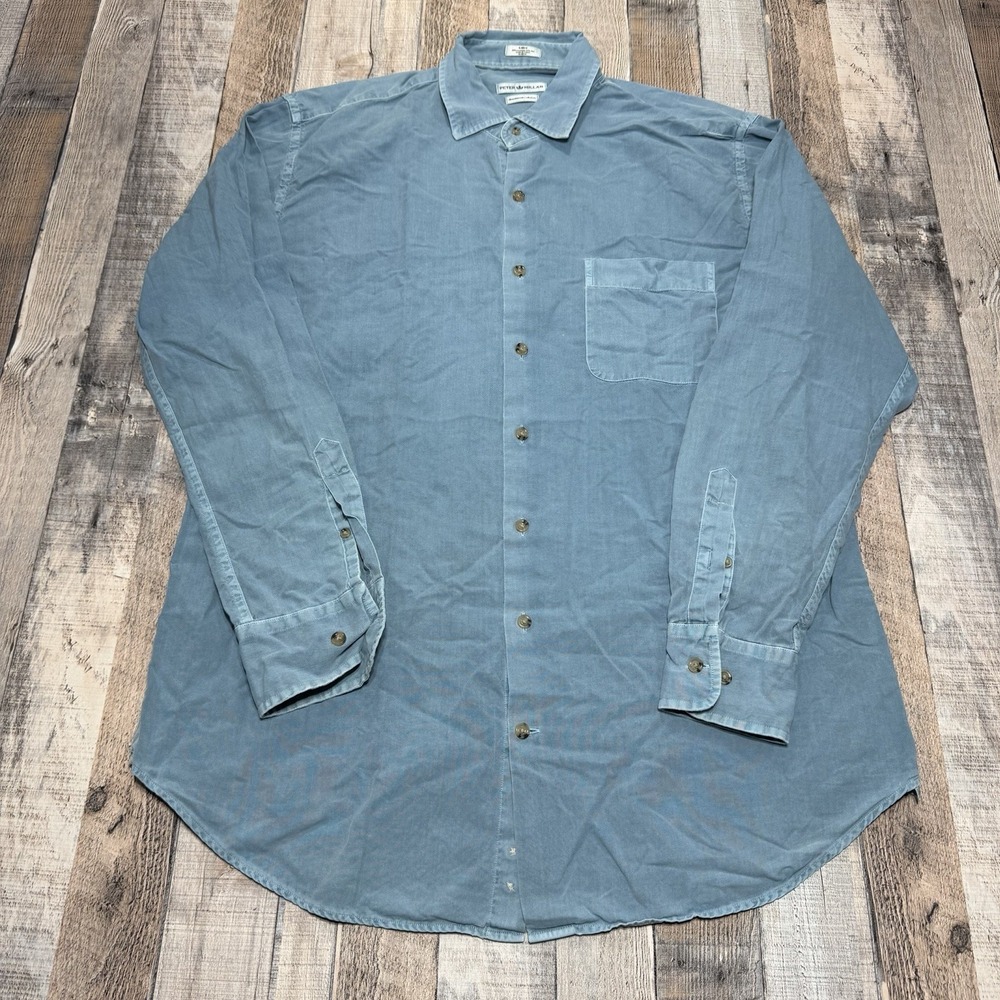 Peter Millar Shirt Mens Large Blue Mountainside Silk Blend Button Up Long Sleeve